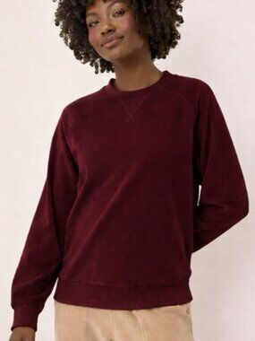Pact Organic Pure Velour Crew Sweatshirt in Windsor Wine Cozy Women's M NWT